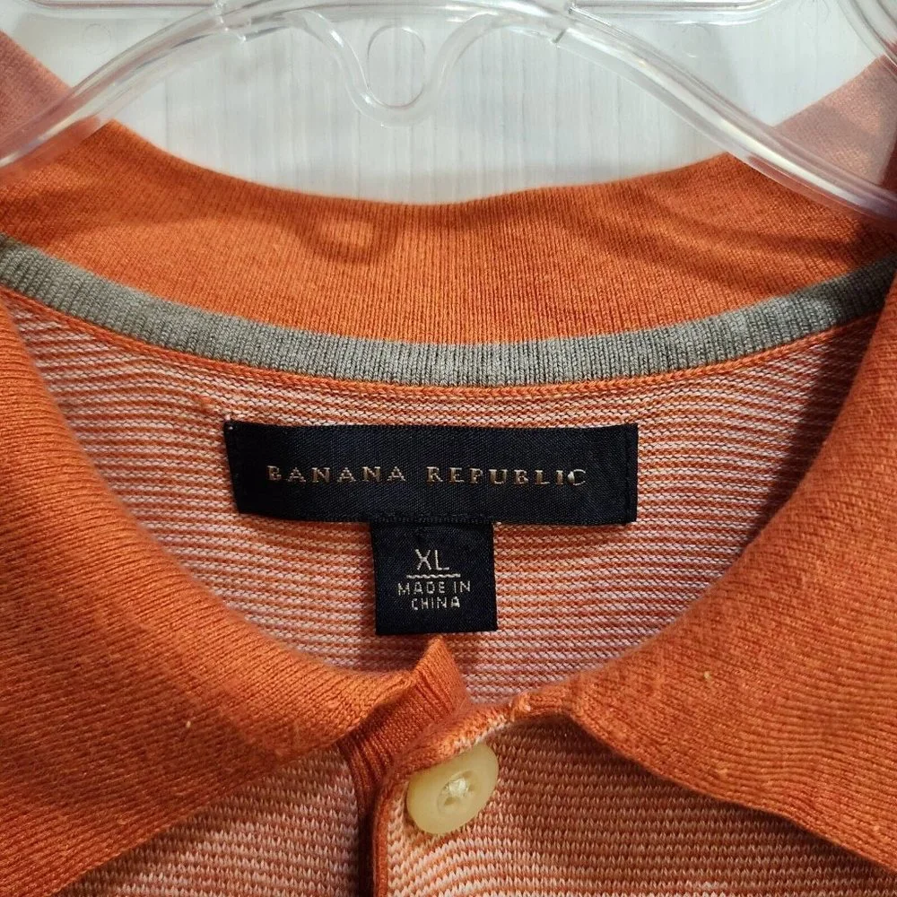 Banana Republic Heather Orange Silk Cotton Blend Short Sleeve Polo Shirt Size XL